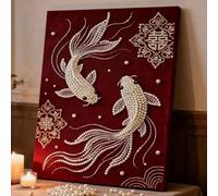 DIY Pearl Painting Kits for Adults, 5D DIY Pearl Art, Diamond Painting Kits Arts and Crafts Gift for Beginner Home Wall Decor 40x50cm with Frame Gift-Koi