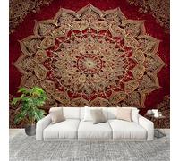 DIY Peel and Stick Mural Decoration Wall Covering Retro Mandala Pattern Waterproof Antifouling Removable Photo Wallpaper 250x175 cm red Panoramic Wallpaper Gift Wall Stickers