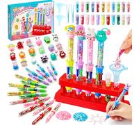 DIY Pen Making Kit, 18pcs Personalised Pen with 4 Colors Refill, Pen Creator Studio Making Sparkly Pens with Glitters, Arts and Craft Kits for Kids, Birthday Christmas Gifts for Girls Boys Ages 5+
