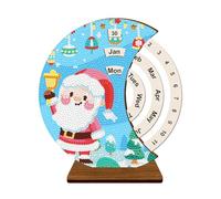 DIY Perpetual Calendar Kit 5D Diamond Art Wooden Manual Rotating Desk Calendar Tabletop Ornament for Home Office Decor (Merry Christmas B)