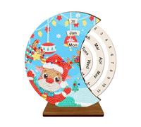 DIY Perpetual Calendar Kit 5D Diamond Art Wooden Manual Rotating Desk Calendar Tabletop Ornament for Home Office Decor (Merry Christmas A)