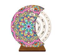 DIY Perpetual Calendar Kit 5D Diamond Art Wooden Manual Rotating Desk Calendar Tabletop Ornament for Home Office Decor (Mandala)