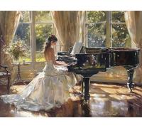 DIY Piano Diamond Painting Kit 60x80cm, Diamond Art Girl Crystal Art Kits for Adults, Full Square Drill Embroidery Gem Art and Crafts, DIY Diamond Dots Mosaic Kits for Room Decor Women Gifts S2-146