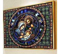DIY Pigment by Numbers Canvas Oil Painting Kit for Adults, Jesus Family Icon Religious Pattern Acrylic Paint by Drawing Paint Brushes Wall Decor Arts Craft Gift 16x20 inch