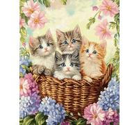 DIY Pre-Printed Cross Stitch Kits, Animals Cats and Flowers Embroidery Starter Kit 11CT Stamped Cross Stitch Kits Beginners 40x50cm