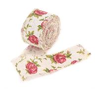 DIY Printed Rose Flower Burlap Ribbon - Jute Burlap Fabric for Wedding Decor, Party Wrapping, Home Accessories, 11 Yards Long, 2 Inches Wide