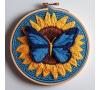 DIY Punch Needle Kits A Butterfly On Sunflower Easy for Beginners Punch Needle Yarn Starter Embroidery Set for Craft Lovers with Hoop for Home Decor 20x20cm