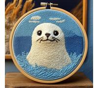 DIY Punch Needle Kits A Cute Seal in Sea Easy for Beginners Punch Needle Yarn Starter Embroidery Set for Craft Lovers with Hoop for Home Decor 20x20cm(5)