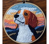 DIY Punch Needle Kits Beagle Dog Under Sunset Embroidery Punch Needle Starter Craft with Hoop Easy for Beginners for Decoration 20x20cm-1