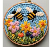 DIY Punch Needle Kits Bee in Flowers Easy for Beginners Punch Needle Embroidery Set with Hoop Stamped Pattern for Craft Lovers and Home Decor-2