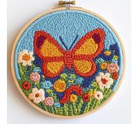 DIY Punch Needle Kits Butterfly and Wild Flowers Easy for Beginners Punch Needle Embroidery Set for Craft Lovers with Printed Pattern and Hoop for Home Decor 20x20cm-5