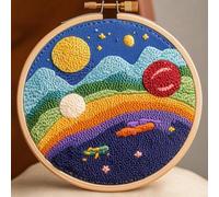 DIY Punch Needle Kits Cartoon Cartoon Space and Planet Embroidery Punch Needle Starter Craft with Hoop Easy for Beginners for Festival t and Decoration 20x20cm-1
