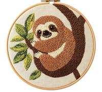 DIY Punch Needle Kits Cartoon Cute Brown Sloth on Tree Branch Embroidery Punch Needle Starter Craft with Hoop Easy for Beginners for Festival t and Decoration 20x20cm-1