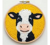 DIY Punch Needle Kits Cartoon Cute Dairy Cow Embroidery Punch Needle Starter Craft with Hoop Easy for Beginners for Festival t and Decoration 20x20cm-2
