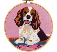 DIY Punch Needle Kits Cocker Spaniel Dog Easy for Beginners Punch Needle Yarn Starter Embroidery Set for Craft Lovers with Hoop for Home Decor 20x20cm(1)