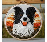 DIY Punch Needle Kits Cute Border Collie Dog Embroidery Punch Needle Starter Craft with Hoop Easy for Beginners for Decoration 20x20cm-2