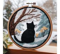 DIY Punch Needle Kits Cute Cartoon Black Cat Back Sit on Window Embroidery Punch Needle Starter Craft with Hoop Easy for Beginners for Festival t and Decoration 20x20cm-1