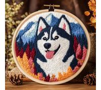 DIY Punch Needle Kits Cute Cartoon Cute Husky Dog with Mountain Color Embroidery Punch Needle Starter Craft with Hoop Easy for Beginners for Festival t and Decoration 20x20cm-2