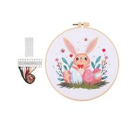 DIY Punch Needle Kits Cute Cartoon Happy Easter Rabbit and Eggs Embroidery Punch Needle Starter Craft with Hoop Easy for Beginners for Festival t and Decoration (D)
