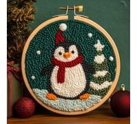 DIY Punch Needle Kits Cute Cartoon Penguin and Christmas Tree Embroidery Punch Needle Starter Craft with Hoop Easy for Beginners for Festival t and Decoration 20x20cm-1