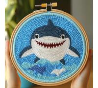 DIY Punch Needle Kits Cute Cartoon Sea Shark in Sea Embroidery Punch Needle Starter Craft with Hoop Easy for Beginners for Festival t and Decoration 20x20cm-1