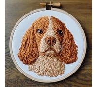 DIY Punch Needle Kits Cute Cocker Spaniel Dog Embroidery Punch Needle Starter Craft with Hoop Easy for Beginners for Decoration 20x20cm