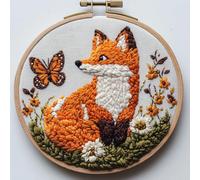 DIY Punch Needle Kits Cute Fox and Butterfly Embroidery Punch Needle Starter Craft with Hoop Easy for Beginners for Decoration 20x20cm-3