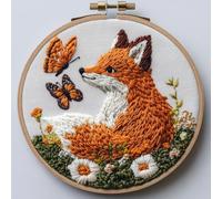 DIY Punch Needle Kits Cute Fox and Butterfly Embroidery Punch Needle Starter Craft with Hoop Easy for Beginners for Decoration 20x20cm-2