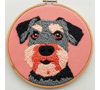 DIY Punch Needle Kits Cute Giant Schnauzers Dog Easy for Beginners Punch Needle Yarn Starter Embroidery Set for Craft Lovers with Hoop for Home Decor 20x20cm(3)
