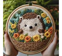 DIY Punch Needle Kits Cute Hedgehog in Flower Basket Easy for Beginners Punch Needle Embroidery Set with Hoop Stamped Pattern for Craft Lovers and Home Decor-6