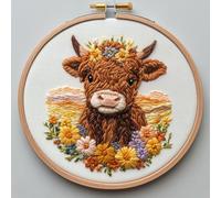 DIY Punch Needle Kits Cute Highland Cow Under Sunset Embroidery Punch Needle Starter Craft with Hoop Easy for Beginners for Decoration 20x20cm-1