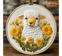 DIY Punch Needle Kits Cute Sheep in Yellow Flowers Embroidery Punch Needle Starter Craft with Hoop Easy for Beginners for Decoration 20x20cm-1