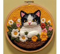 DIY Punch Needle Kits for Beginners Black and White Calico Cat with Hoop Embroidery Punch Needle Starter Craft Set Easy for Adults and Children Festival Gift and Decoration 20x20cm-3