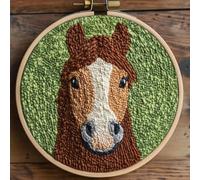 DIY Punch Needle Kits for Beginners Brown Horse with Hoop Embroidery Punch Needle Starter Craft Set Easy for Adults and Children Festival Gift and Decoration 20x20cm-2