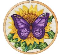 DIY Punch Needle Kits for Beginners Butterfly on Sunflower Simple Shapes with Hoop Punch Needle Starter Craft Embroidery Set Easy for Adults and Children Festival Gift and Decoration 20x20cm-1