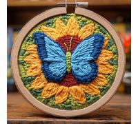 DIY Punch Needle Kits for Beginners Butterfly on Sunflower with Hoop Embroidery Punch Needle Starter Craft Set Easy for Adults and Children Festival Gift and Decoration 20x20cm-1