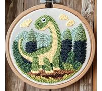 DIY Punch Needle Kits for Beginners Cartoon Dinosaur with Hoop Embroidery Punch Needle Starter Craft Set Easy for Adults and Children Festival Gift and Decoration 20x20cm-2