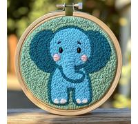 DIY Punch Needle Kits for Beginners Cartoon Elephant with Hoop Embroidery Punch Needle Starter Craft Set Easy for Adults and Children Festival Gift and Decoration 20x20cm-2