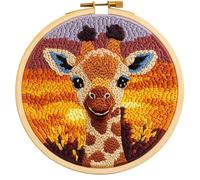 DIY Punch Needle Kits for Beginners Cartoon Giraffe Sunset with Hoop Embroidery Punch Needle Starter Craft Set Easy for Adults and Children Festival Gift and Decoration 20x20cm-2