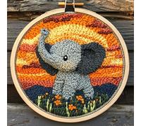 DIY Punch Needle Kits for Beginners Cartoon Grey Elephant Sunset with Hoop Embroidery Punch Needle Starter Craft Set Easy for Adults and Children Festival Gift and Decoration 20x20cm-8