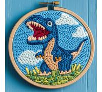 DIY Punch Needle Kits for Beginners Cartoon Roaring Dinosaur with Hoop Embroidery Punch Needle Starter Craft Set Easy for Adults and Children Festival Gift and Decoration 20x20cm-2