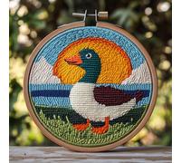 DIY Punch Needle Kits for Beginners Cartoon Wild Duck with Sunset with Hoop Embroidery Punch Needle Starter Craft Set Easy for Adults and Children Festival Gift and Decoration 20x20cm-1