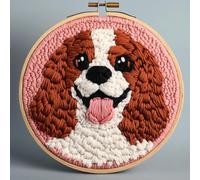 DIY Punch Needle Kits for Beginners Cute Cartoon Cocker Spaniel Dog Christmaswith Hoop Embroidery Punch Needle Starter Craft Set Easy for Adults and Children Festival Gift and Decoration 20x20cm-3