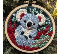 DIY Punch Needle Kits for Beginners Cute Cartoon Koala Christmas with Hoop Embroidery Punch Needle Starter Craft Set Easy for Adults and Children Festival Gift and Decoration 20x20cm-2