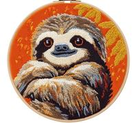 DIY Punch Needle Kits for Beginners Cute Cartoon Sloth with Color with Hoop Embroidery Punch Needle Starter Craft Set Easy for Adults and Children Festival Gift and Decoration 20x20cm-2