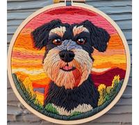 DIY Punch Needle Kits for Beginners Cute German Shepherd with Sunset with Hoop Punch Needle Starter Craft Embroidery Set Easy for Adults and Children Festival Gift and Decoration 20x20cm-5