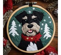 DIY Punch Needle Kits for Beginners Cute Giant Schnauzers Dog Christmas with Hoop Punch Needle Starter Craft Embroidery Set Easy for Adults and Children Festival Gift and Decoration 20x20cm-2