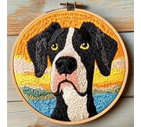 DIY Punch Needle Kits for Beginners Cute Great Dane with Sunset with Hoop Punch Needle Starter Craft Embroidery Set Easy for Adults and Children Festival Gift and Decoration 20x20cm-1