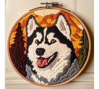DIY Punch Needle Kits for Beginners Cute Husky Dog with Mountain Color with Hoop Punch Needle Starter Craft Embroidery Set Easy for Adults and Children Festival Gift and Decoration 20x20cm-1