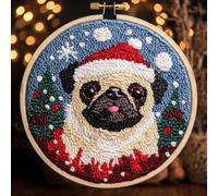 DIY Punch Needle Kits for Beginners Cute Pug Dog Christmas with Hoop Punch Needle Starter Craft Embroidery Set Easy for Adults and Children Festival Gift and Decoration 20x20cm-8
